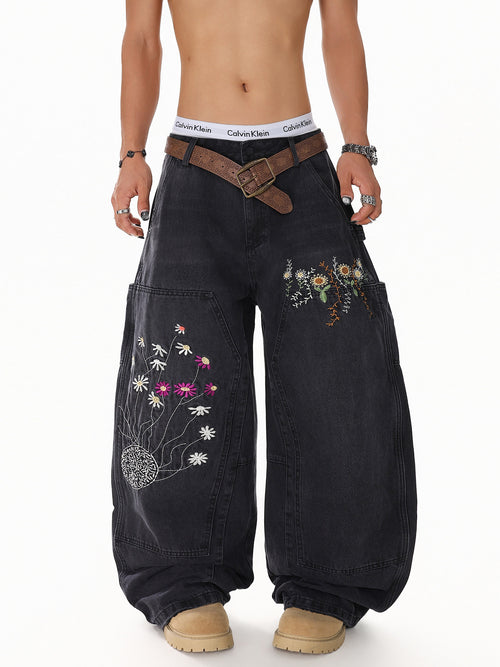 Floral Embroidered Vintage Jeans