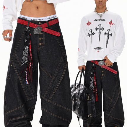 Spliced Deconstructed Wide Jeans