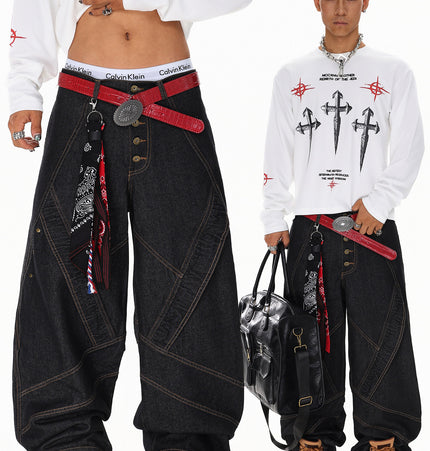 Spliced Deconstructed Wide Jeans