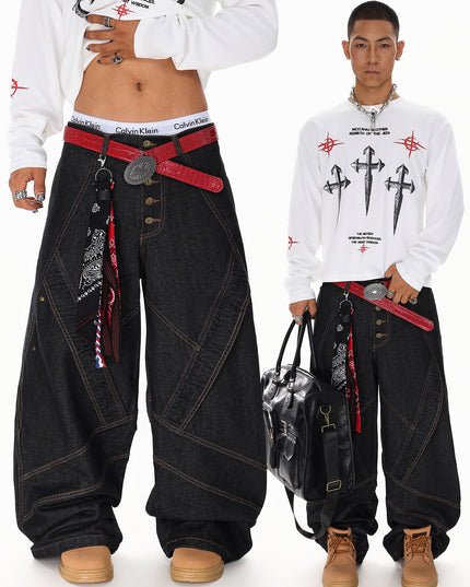 Spliced Deconstructed Wide Jeans