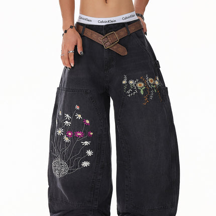 Floral Embroidered Vintage Jeans