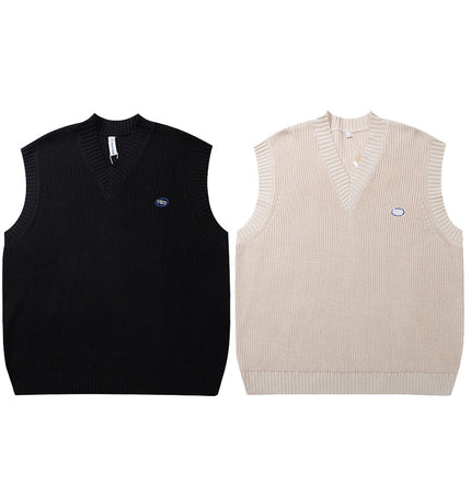 Minimal V-Neck Knit Sweater Vest