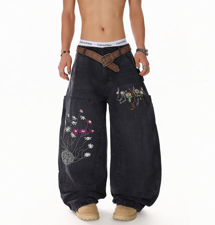 Floral Embroidered Vintage Jeans