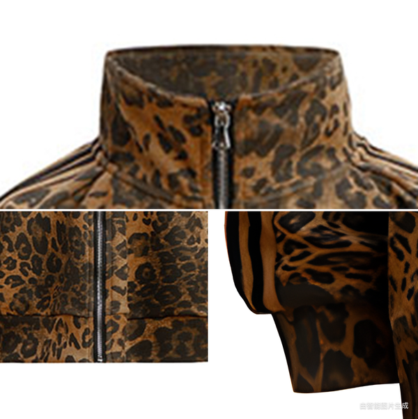 Mr. WH design leopard print hip-hop suit stand-up collar sweatshirt men's and women's slacks high street two-piece set