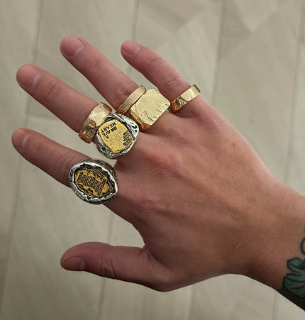 Men's 6-piece letter ring set, European and American retro hip-hop trendy unique niche design ring combo, cool