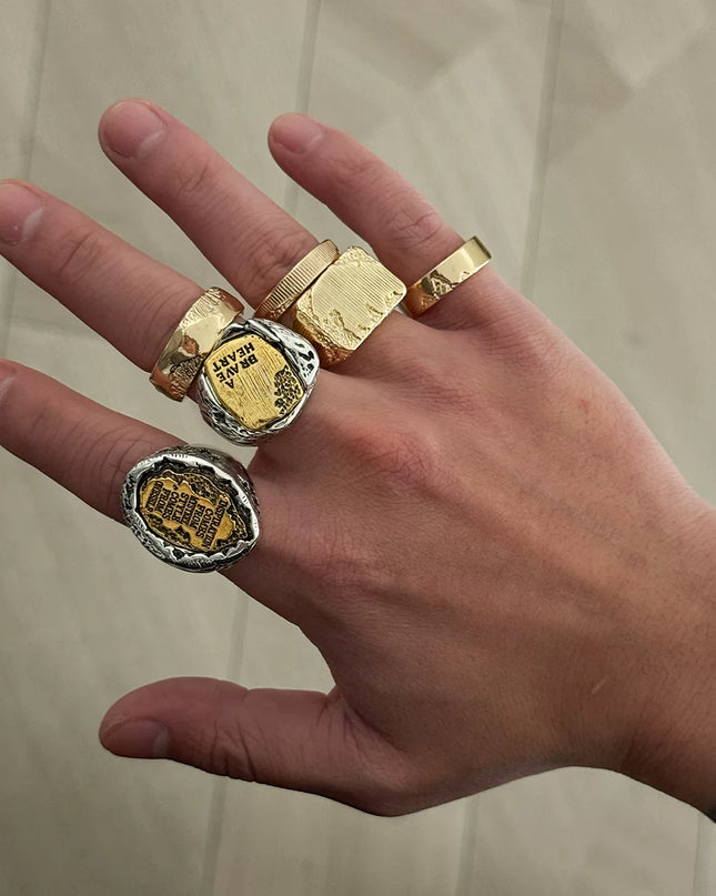 Men's 6-piece letter ring set, European and American retro hip-hop trendy unique niche design ring combo, cool