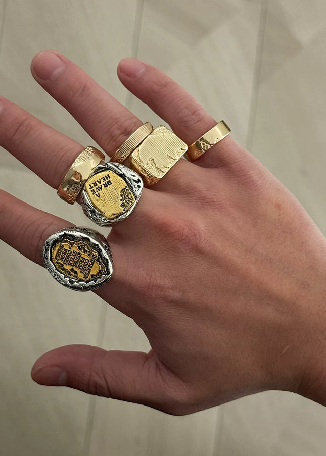 Men's 6-piece letter ring set, European and American retro hip-hop trendy unique niche design ring combo, cool
