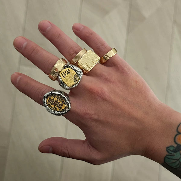 Men's 6-piece letter ring set, European and American retro hip-hop trendy unique niche design ring combo, cool