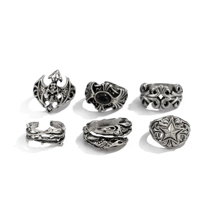 Men's 6-Piece Devil Ring Set, European and American 2026 Vintage Trendy Niche Design Cool Accessories