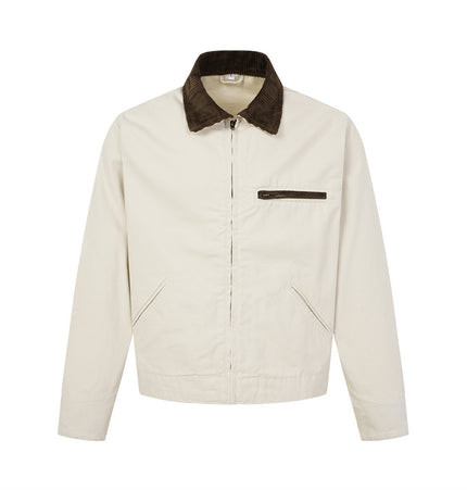 Contrast-Collar Canvas Work Jacket