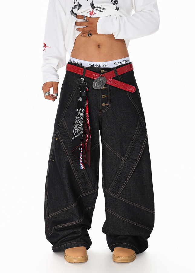 Spliced Deconstructed Wide Jeans