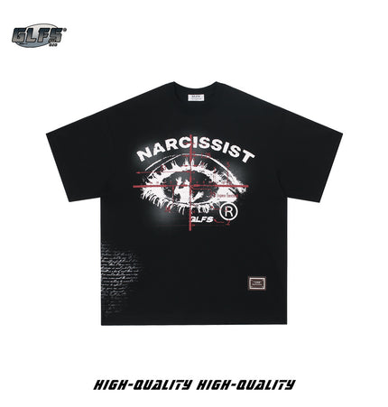 GLFS American style ins trendy brand retro boys versatile eyes cotton short sleeve female thin couple t-shirt chic top