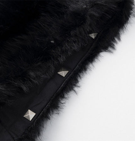Cross Appliqué Faux-Fur Hooded Jacket