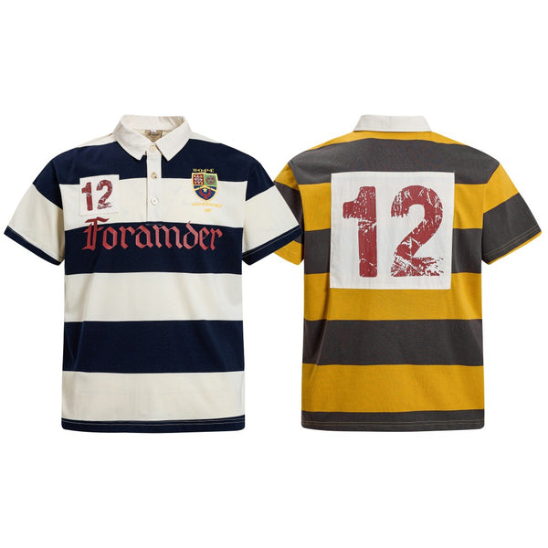 Number-Print Stripe Polo