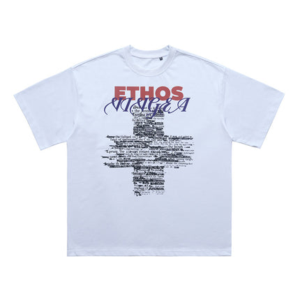 ONSEVENINE original white ink direct spray print short-sleeve summer new loose men's and women's 310g small neckline T-shirt