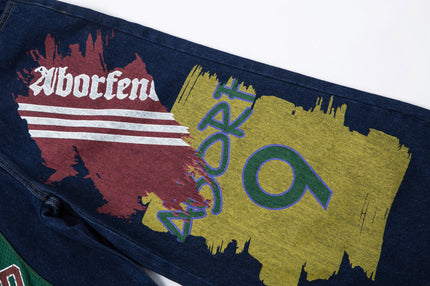 Monogram Patchwork Wide Jeans