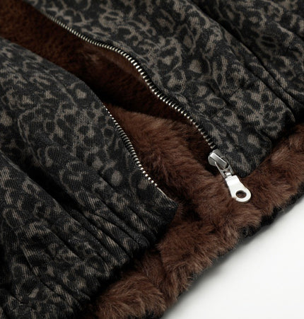 Leopard-Collar Zip Utility Vest