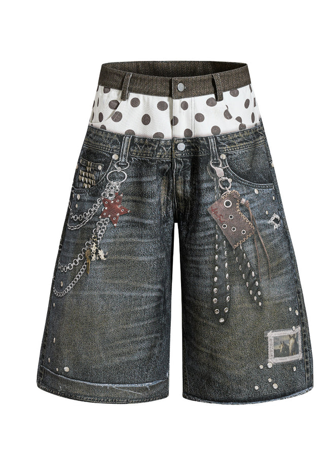 Roguish Printed Denim Shorts
