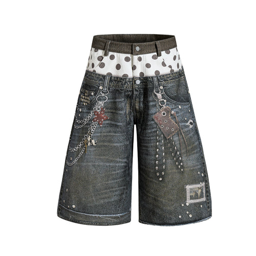 Roguish Printed Denim Shorts