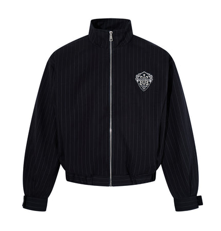 Vertical-Stripe Cropped Pilot Jacket