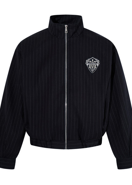 Vertical-Stripe Cropped Pilot Jacket