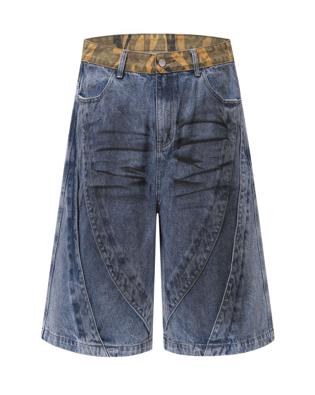 Jiayiku's 2026 new high street American retro wasteland feng shui washed stained denim shorts deconstruct cropped pants for men