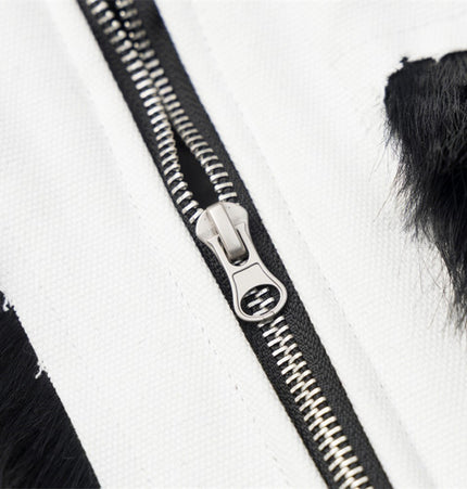 Cross Appliqué Faux-Fur Hooded Jacket