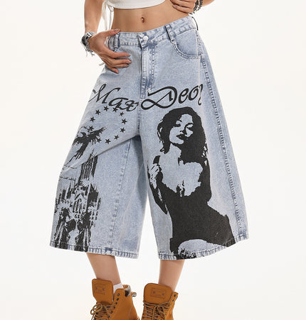 Vintage Printed Cropped Denim