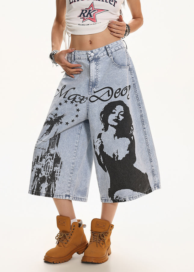 Vintage Printed Cropped Denim
