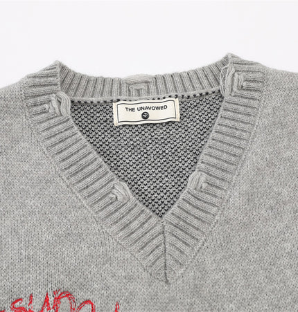 Cartoon Embroidered V-Neck Sweater Vest