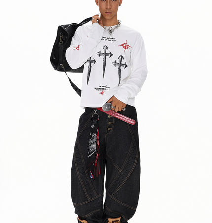 Spliced Deconstructed Wide Jeans
