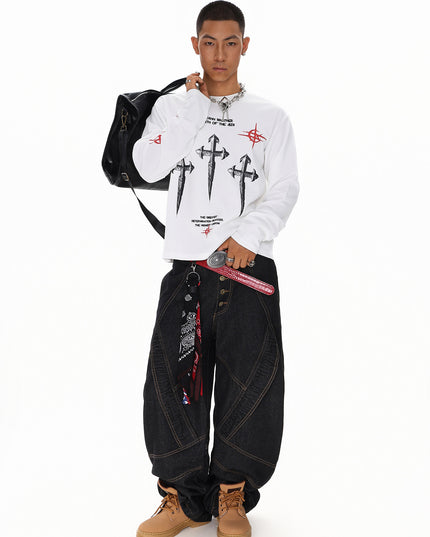 Spliced Deconstructed Wide Jeans