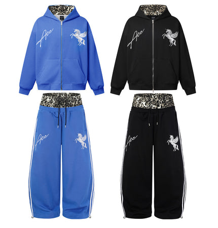 Leopard Patchwork Hoodie Set