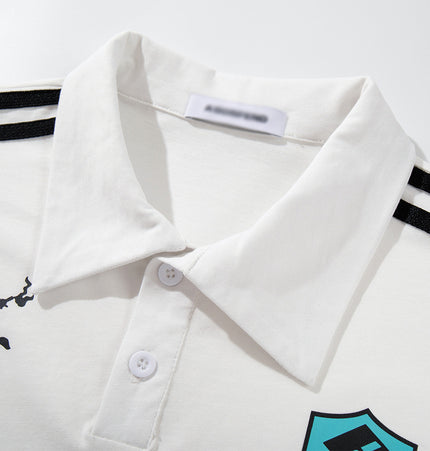 European and American letter print sport-casual men's polo shirt, summer top, INS trendy lapel short-sleeve T-shirt, pure cotton