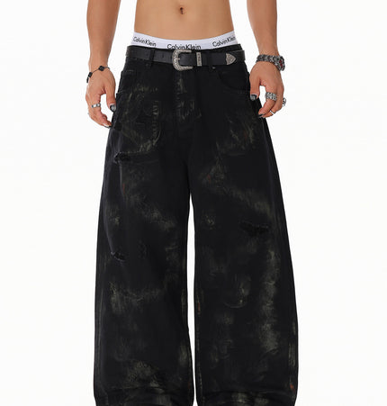 Patchwork Graffiti Washed Jeans