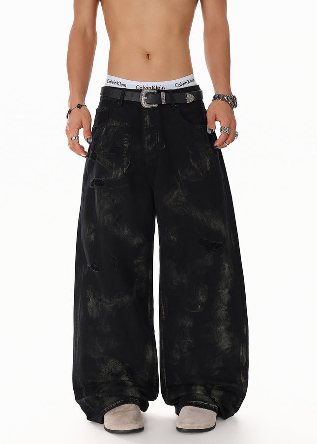 Patchwork Graffiti Washed Jeans