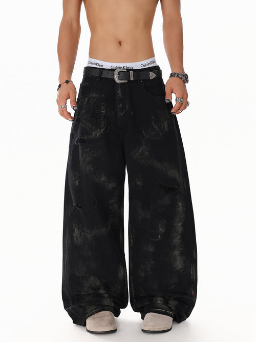 Patchwork Graffiti Washed Jeans
