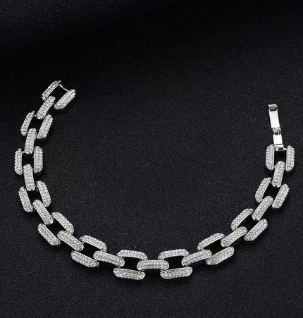Copper gold-plated full diamond Cuban bracelet men's and women's hip-hopEuropean and American trendy simple squares men's bracelets accessories set hand accessories