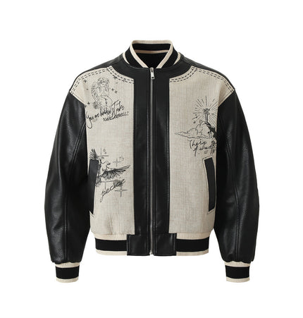Angel Wings PU Baseball Jacket