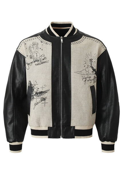 Angel Wings PU Baseball Jacket