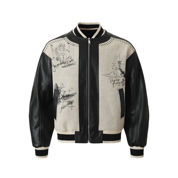 Angel Wings PU Baseball Jacket