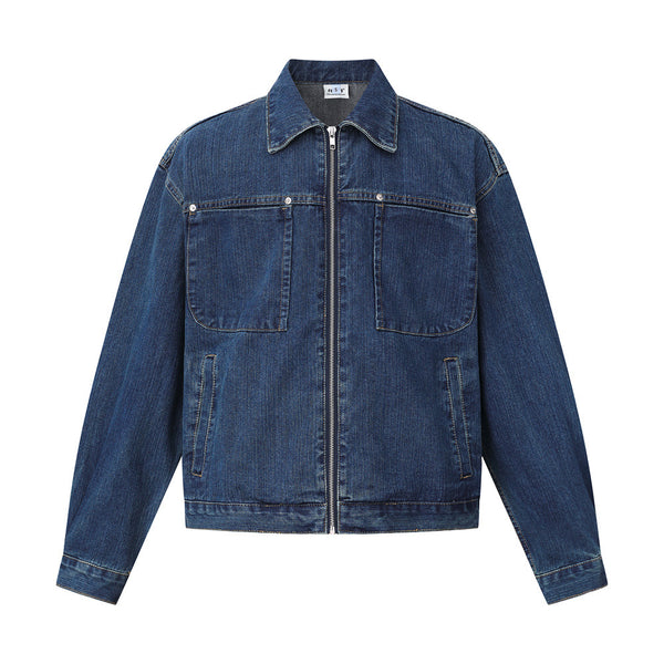 Multi-Pocket Vintage Denim Jacket