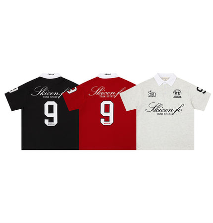 American street trend letter-embroidered short-sleeve polo shirt, men's summer top ins, sporty loose casual lapel T-shirt