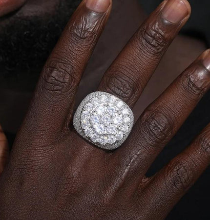 HIISEES European and American men's hip hop flower diamond ring trend retro real gold electroplated big ring shining jewelry