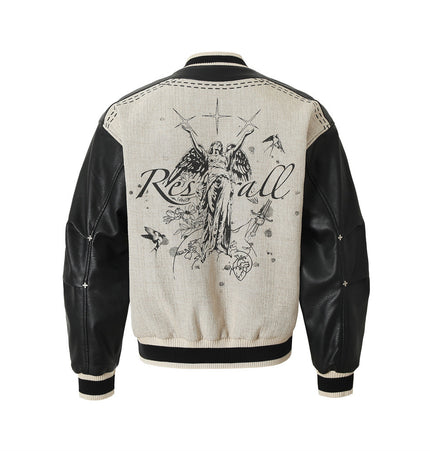 Angel Wings PU Baseball Jacket