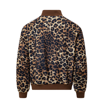 Leopard Panel Embroidered Baseball Jacket