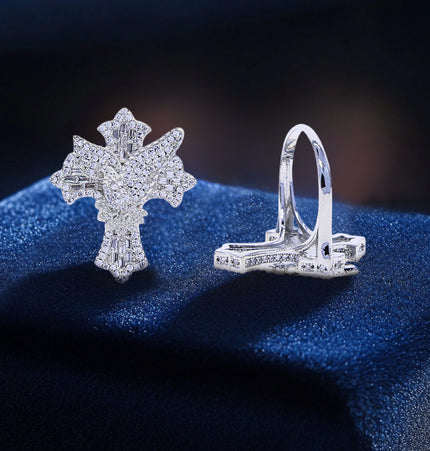 The new dove of peace cross full of diamond rings, hip hop tide men's and women's ins, light luxury design, high-end sense of versatile rings