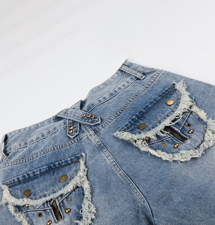 Patchwork Frayed Denim Shorts