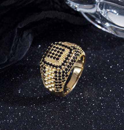 European and American hip-hop slightly set with zircon and full diamonds, high-street trendy rap ring, GAO level versatile ring, personalized ring