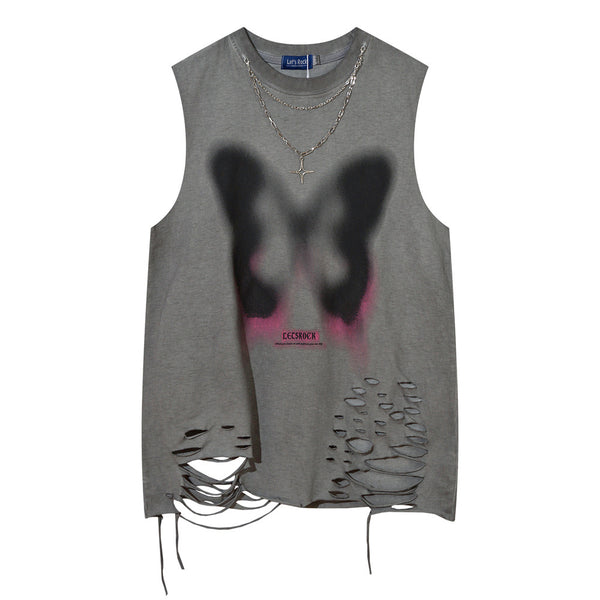 Butterfly Chain Distressed Tank